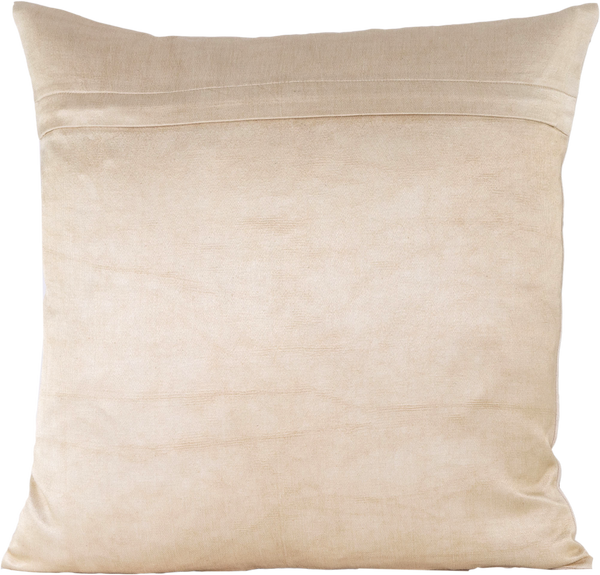 Reverse view of the luxurious hand-embroidered Pink Floral Medalion Silk cushion in beige.
