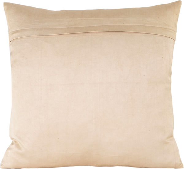 Reverse view of the luxurious hand-embroidered Blue Floral Vine Silk cushion in beige.