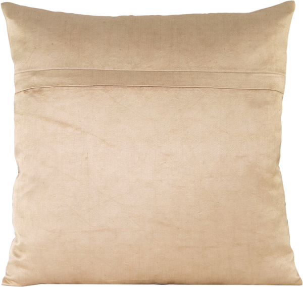 Reverse view of the luxurious hand-embroidered Blue Central Flower Silk cushion in beige.