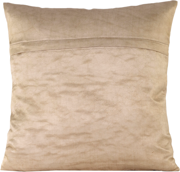 Reverse view of the luxurious hand-embroidered Blue Clematis Vine and Pomegranate Flower Silk cushion in beige.