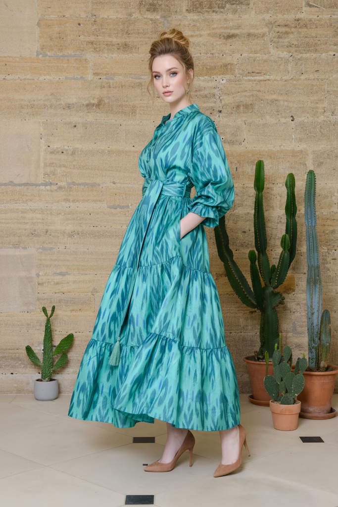 turquoise silk dress Lucia Soft Satin Slip Midi Dress