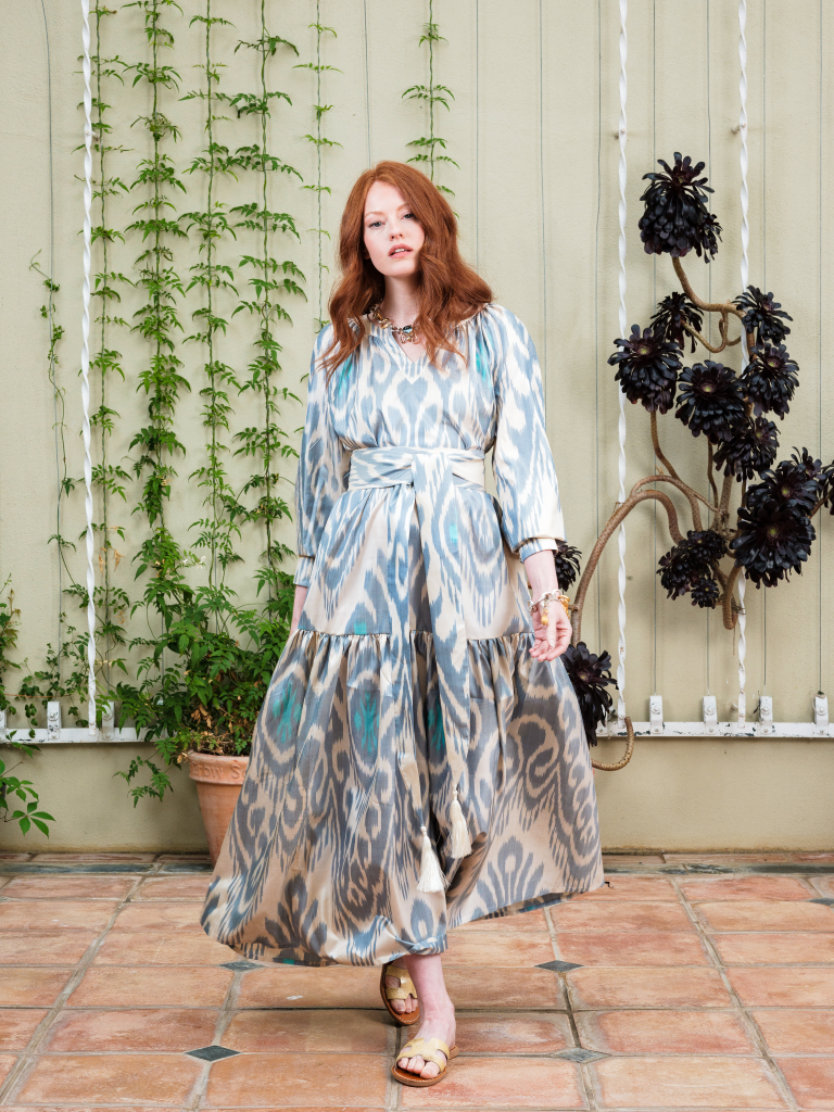 Hand-Woven Silk Ikat Drop Waist Dress - Zilola - 'Lotus' anorliving Hand-Woven Silk Ikat Drop Waist Dress - Zilola - 'Lotus' anorliving