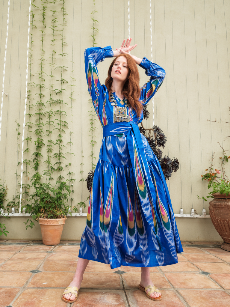 princess polly baby blue dress Hand-Woven Silk Ikat Drop Waist Dress - Pauline