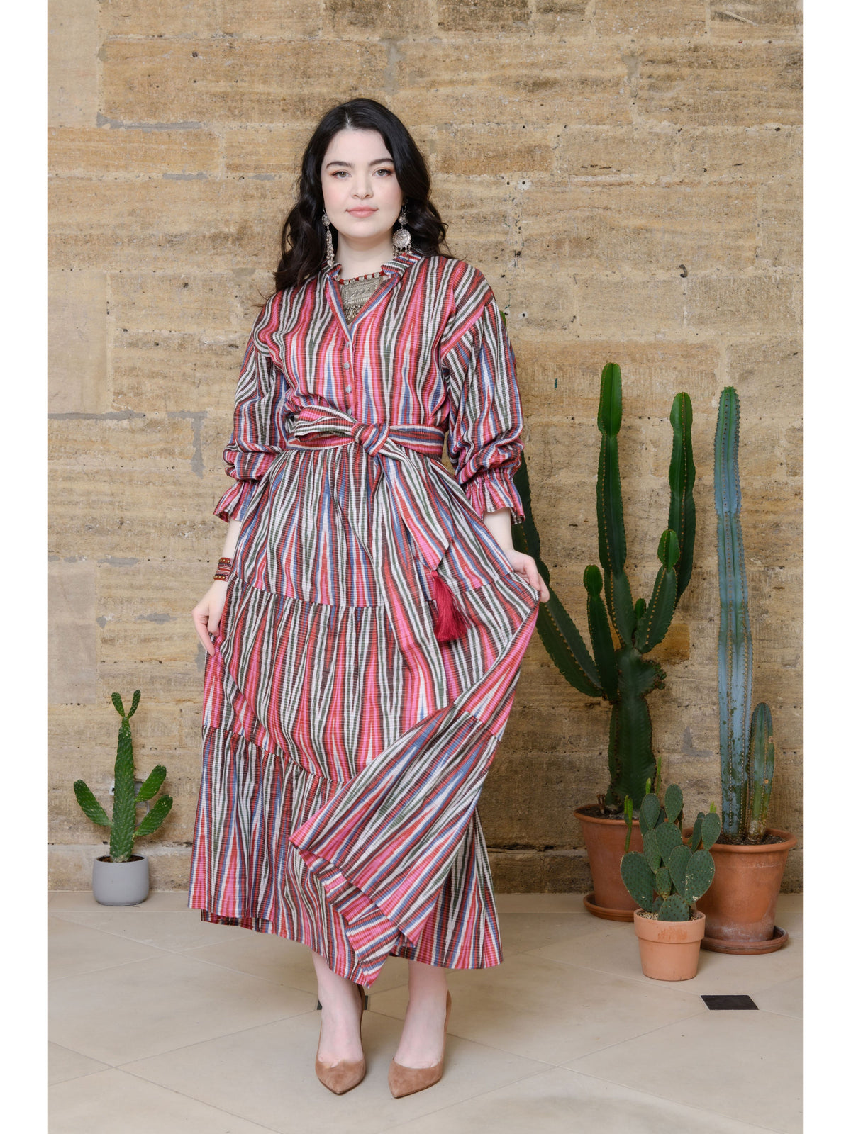 Ikat Black Cotton Midi Dress