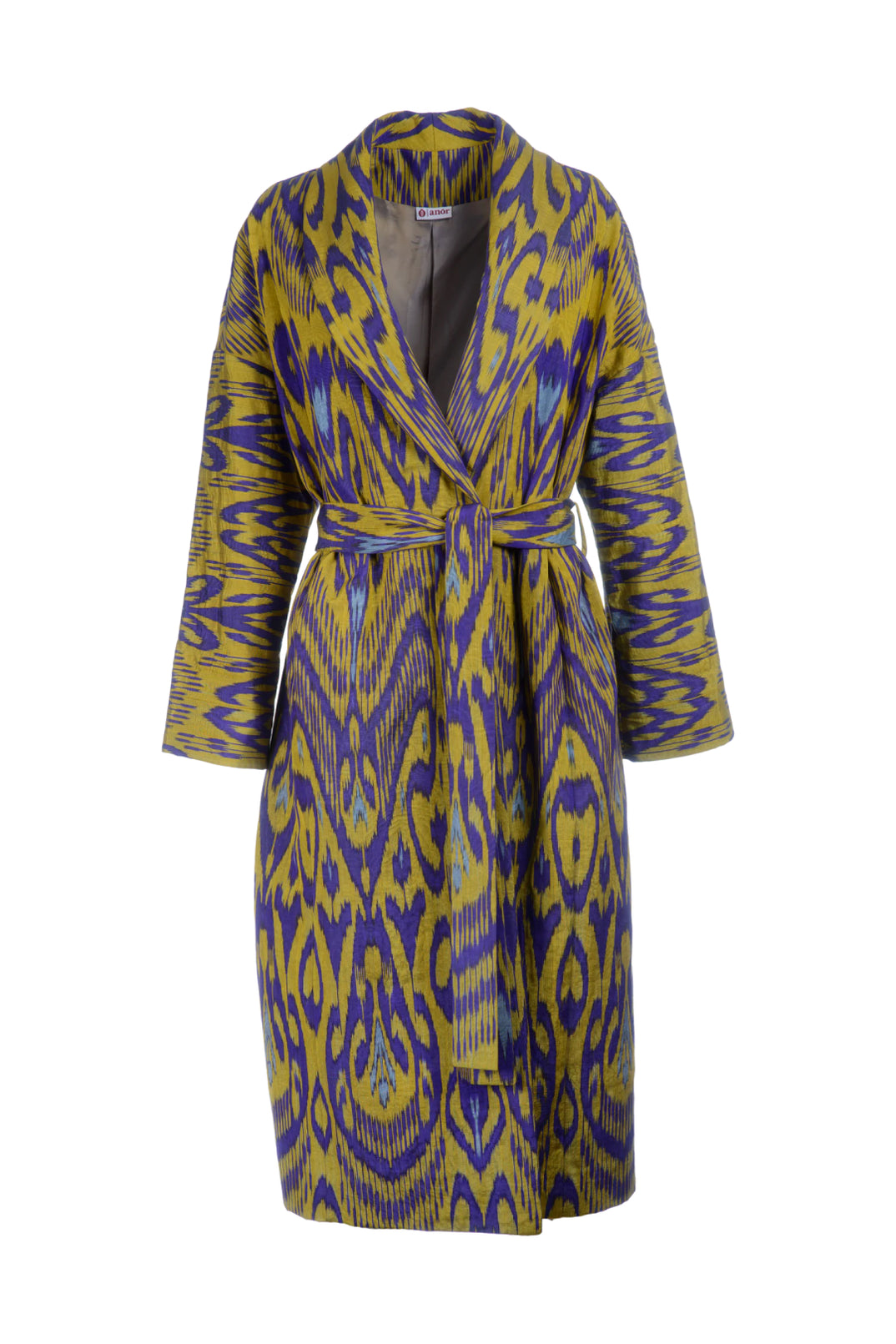 Nela Luxury Ikat Silk Coat — Handwoven with Matching Belt
