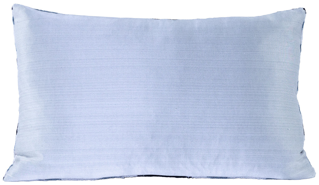 Reverse view of the luxurious hand-woven Silk Velvet Ikat - Silver, Blue and Black cushion.