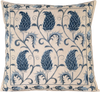 Front view of the luxurious hand-embroidered Blue Floral Vine Silk cushion.