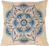 Front view of the luxurious hand-embroidered Blue Central Flower Silk cushion.