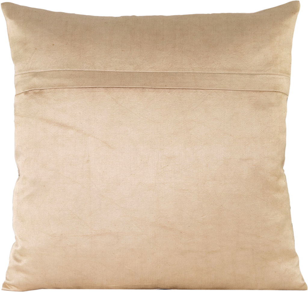 Reverse view of the luxurious hand-embroidered Bukhara Garden Silk cushion in beige.