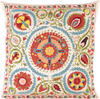 Front view of the luxurious hand-embroidered Silk Cushion - Colourful Sun Disk  cushion.