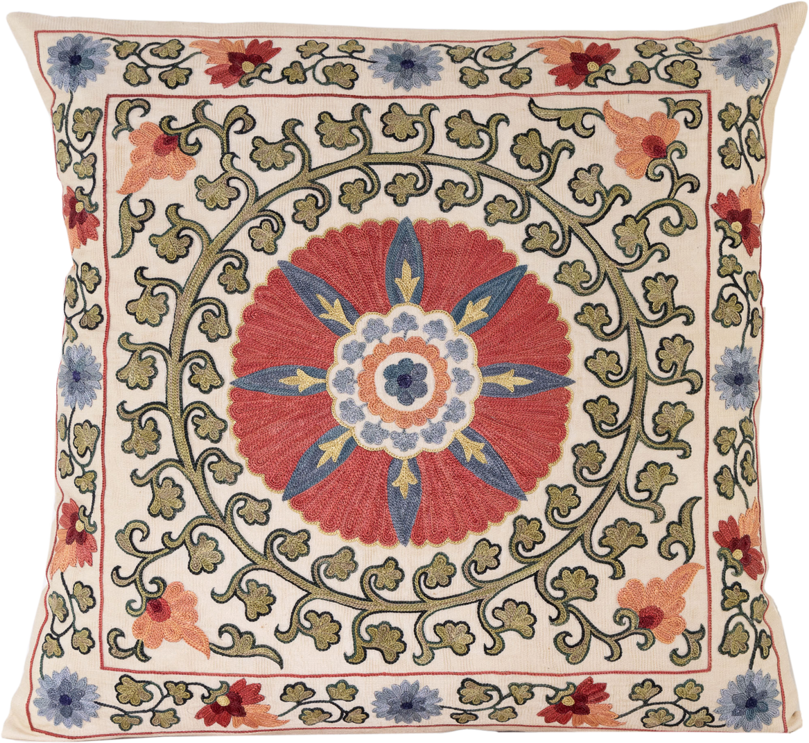 Hand-Embroidered Silk Cushion | The Eight Pointed Star within a Rosette ...