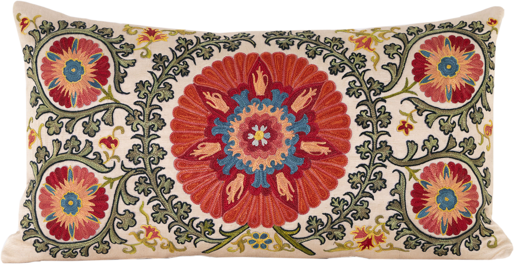 Front view of the luxurious hand-embroidered Central Pointed Star Motif Silk cushion.