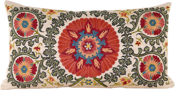 Front view of the luxurious hand-embroidered Central Pointed Star Motif Silk cushion.