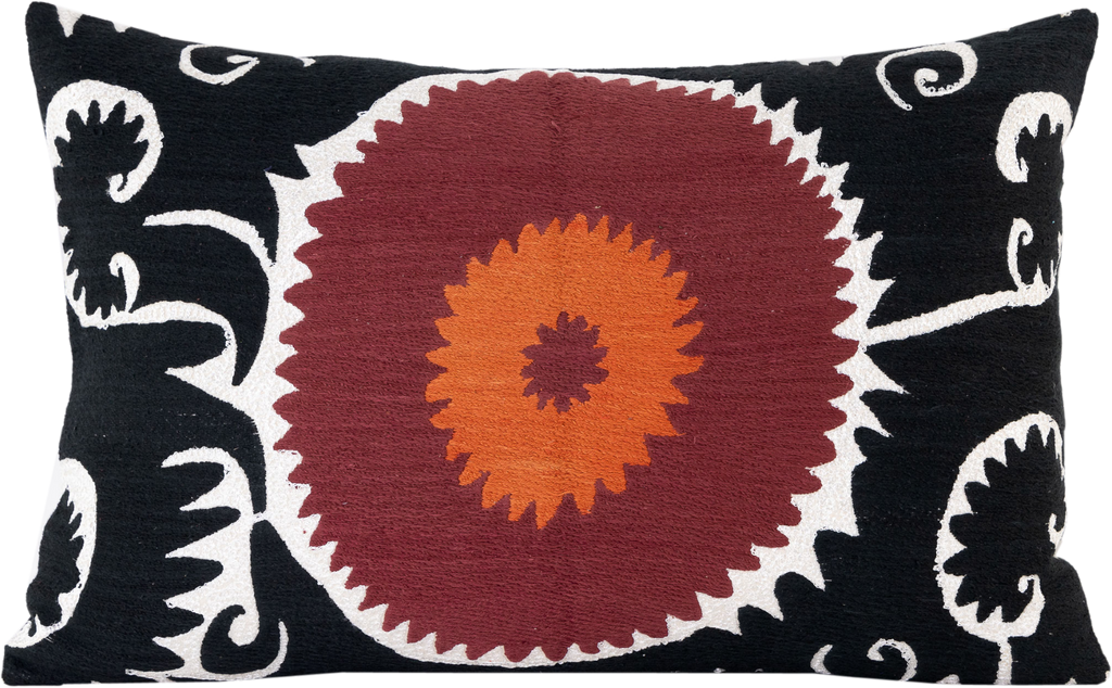 Front-view of the Vintage Hand-Embroidered Suzani Cushion - Gulshan Family Cushion E from our beautiful limited-edition Vintage Suzani Cushions.