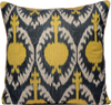 Front view of the luxurious hand-woven Silk Ikat - Yellow Pomegranate Square cushions.