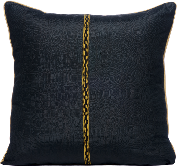Reverse view of the luxurious hand-woven Silk Ikat - Yellow Pomegranate Square cushions with a traditional hand-made central braid. 