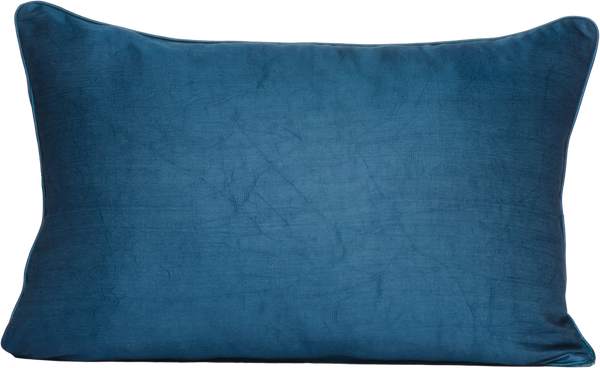 Reverse view of the luxurious hand-woven Silk Velvet Ikat - Turquoise, Black and Silver cushion in blue.