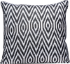 Front view of the beautiful White Geometric Pattern Silk Ikat reversable cushions made with fabric that is hand-woven and hand-dyed.