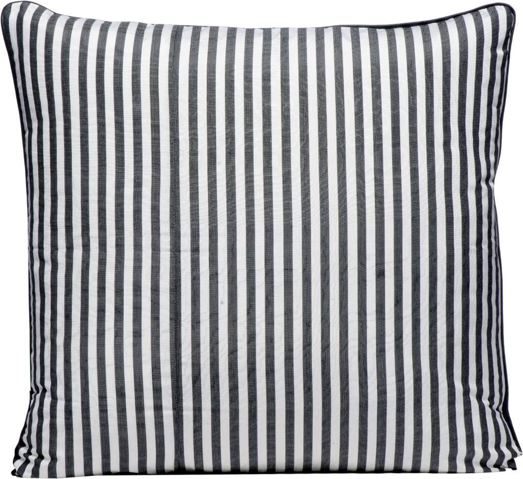 Reversed view of the beautiful White Geometric Pattern Silk Ikat Cushions in white and black stripes made with fabric that is hand-woven and hand-dyed.