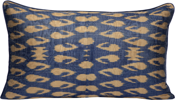 Back view of the hand woven reversible Silk Ikat Cushion with Dark Blue and Cream pattern