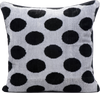 Front view of the luxurious hand-woven reversible Silk Velvet Ikat Cushion in Silver with Black dots.