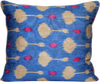 Front view of the beautiful Blue with Beige and Pink Drops Silk Ikat cushion made with fabric that is hand-woven and hand-dyed.