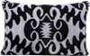 Front view of the luxurious hand-woven reversible Silk Velvet Ikat Cushion in Black and White.