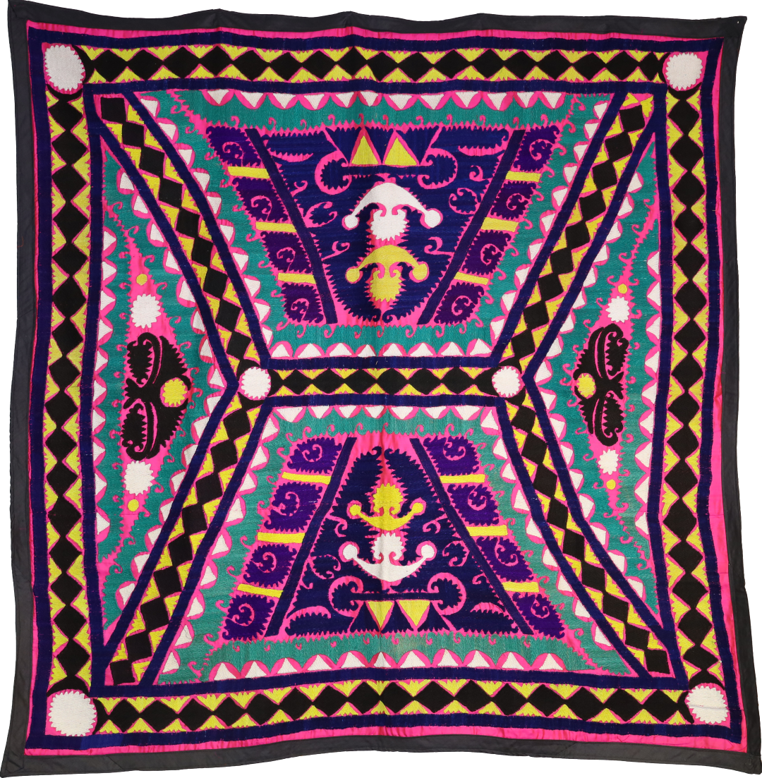 Vintage Uzbek Suzani 'Beshikpush' in Brightly Coloured Tribal Patterns ...