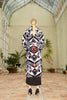 Back view of the design on the Silk Velvet Ikat Shawl Coat – Sevara by Anor Living