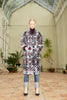 Front belted view of the Silk Velvet Ikat Shawl Coat - Gulya