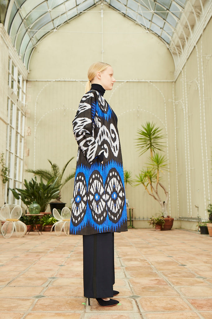 Side view of the Silk Ikat Chapan Coat - Sitora